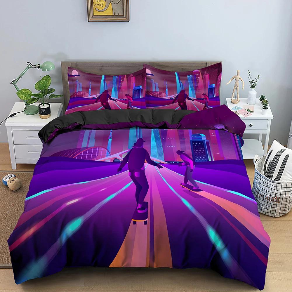 Game Scene King Queen Duvet Cover 3D Neon Bedding Set Youth Hippie Hip Hop Quilt Cover Modern Rock Polyester Comforter Cover