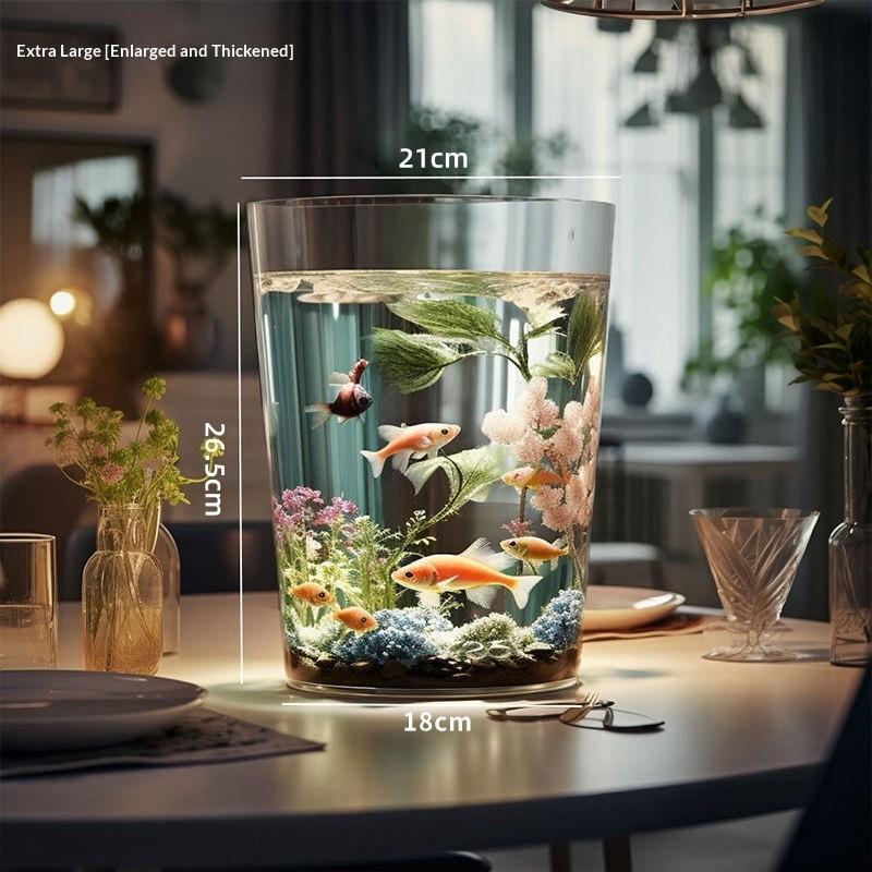 Mini Desktop Aquarium Plastic Imitation Glass Shatterproof Fish Tank Goldfish Green Plants Small Landscape Eco Tank Living Room