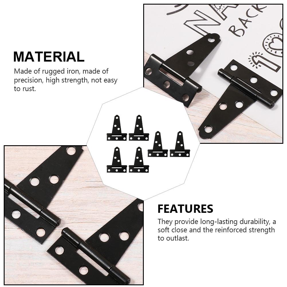 6 Pcs T-hinge Decor Carbon Steel Hinges Door Lock Accessory T-shaped Vintage Home Replacement Furniture Concealed Gate Supply