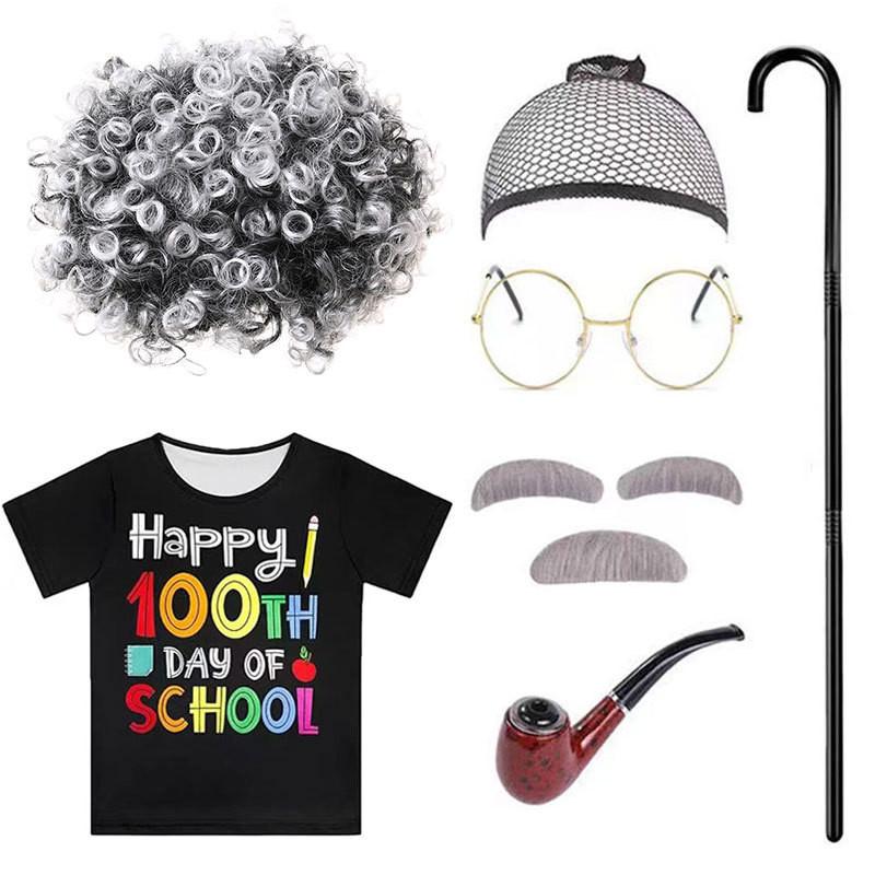 Versatile Grandpa Costume Wig Set For Children With Realistic Gray Hair Perfect For Cosplay