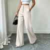 Women's High Wide Leg Pants with Button Pockets Color Casual Trousers for Commute