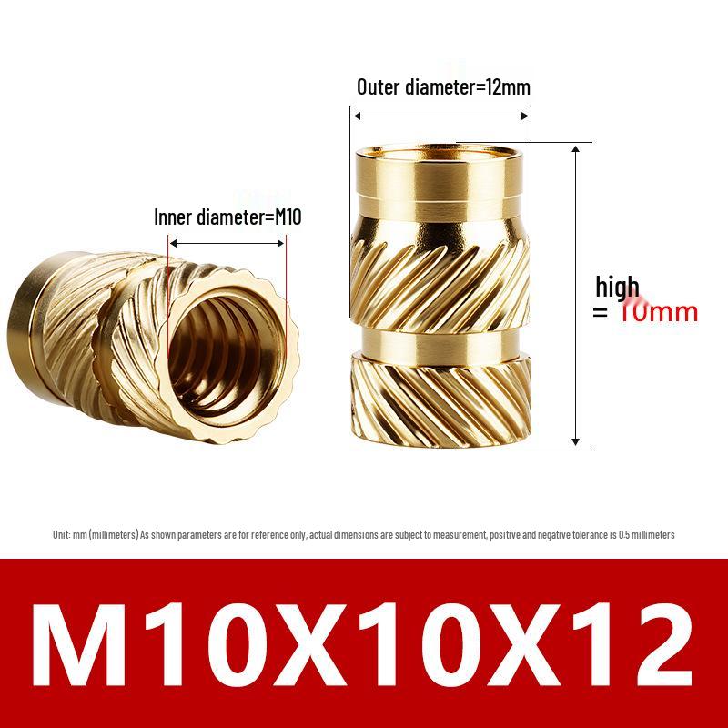 Tu Ba Copper Nut: Hot Melt, Double Diagonal, Knurled, Through-Hole Embedded Insert M1-M8.