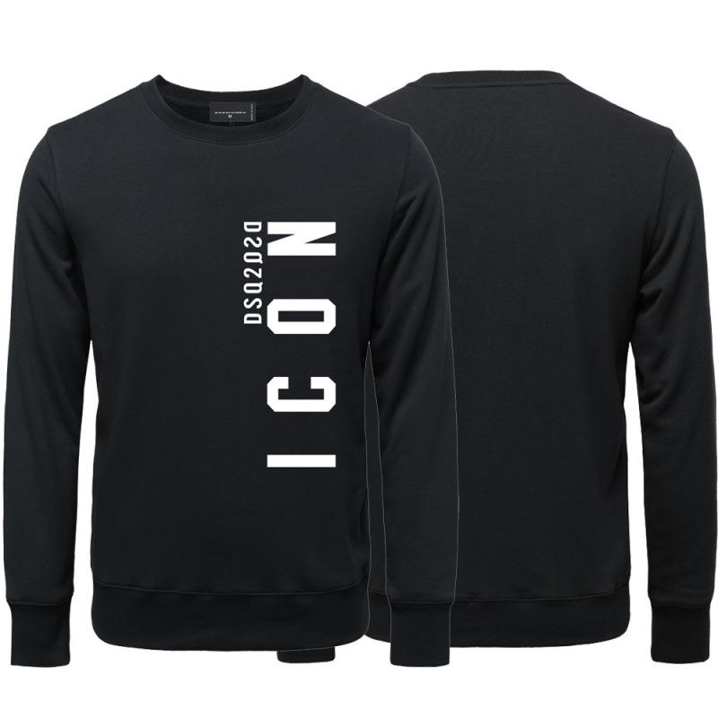 ICON Europe Men's Cotton Terry Round Neck Hoodie – Trendy Letter Print, Casual Loose Fit for Spring & Autumn