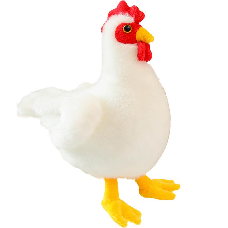 Peluche Realistico Gallo Bianco Pollo Imbottito Morbido Carino Pollo con Ossa Nere Bambola per Regalo Bambini 40cm
