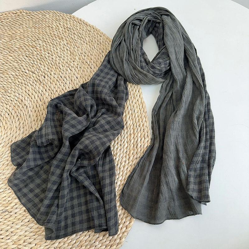 Thin Cotton And Linen Striped Scarf Literary And Versatile Soft Neck Protection Silk Scarf Women'S Travel Shawl