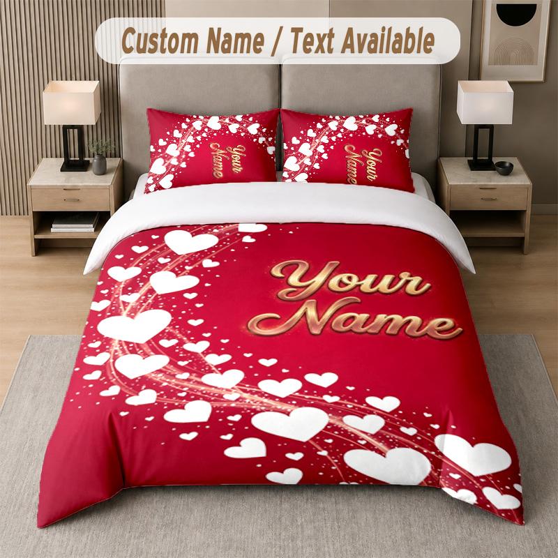 Love Hearts Theme Custom Text Or Name 3Pcs Bedding Set 1 Flat Sheet & 2 Pillowcases Personalized Home Bedding