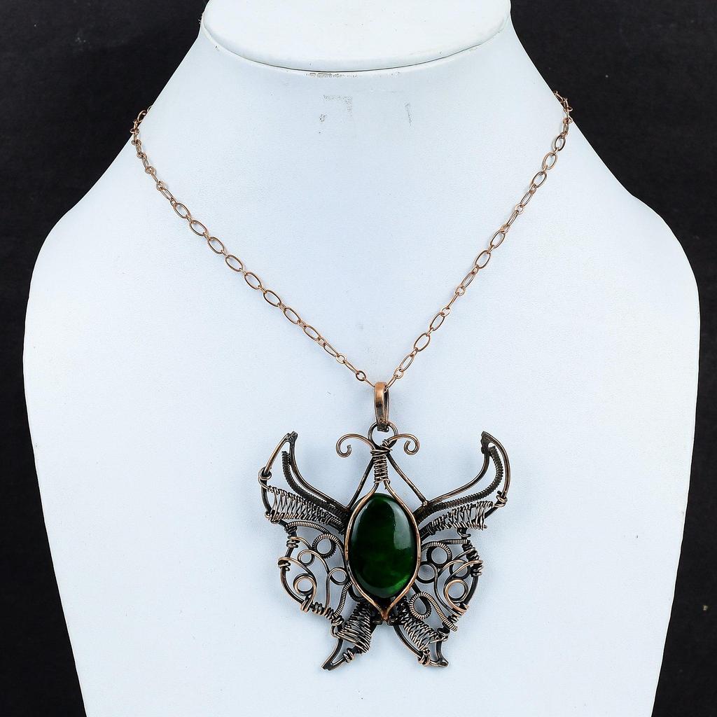 Green Fire Labradorite Pendant Copper Wire Wrapped Pendant Handmade Pendant Copper Jewelry Gemstone Pendant Butterfly Jewelry Gift For Women