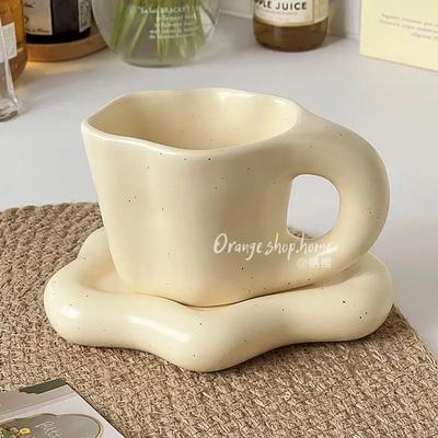 1 ensemble 300ml Tasse à Café Tachetée en Céramique et Soucoupe Mug Créatif Mignon à Poignée Épaisse avec Soucoupe Décoration Bureau Maison Boissons