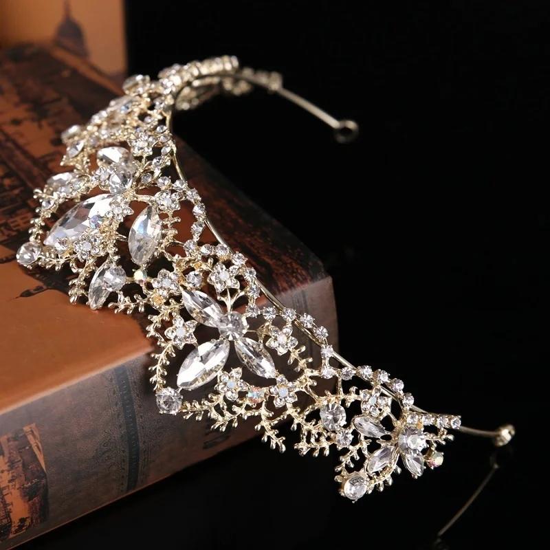 Bridal Crown Baroque Luxury Crystal AB Tiara Light Gold Color Diadem Tiaras For Women Bride Wedding Hair Accessories