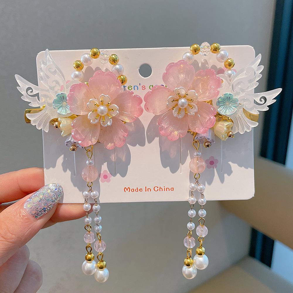 Children's Hanfu Hair Accessories: Girls' Tassel Flower Fairy Clips for Costume