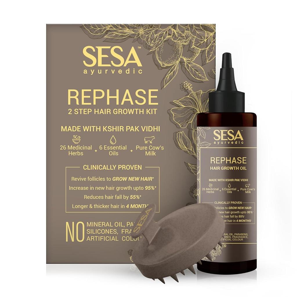 Sesa Ayurvedic Rephase 2 Step Hair Oil Growth Kit  For Men & Women 100 Ml With Massager Reduces Hair Fall Boosts Hair Thickness Naturally