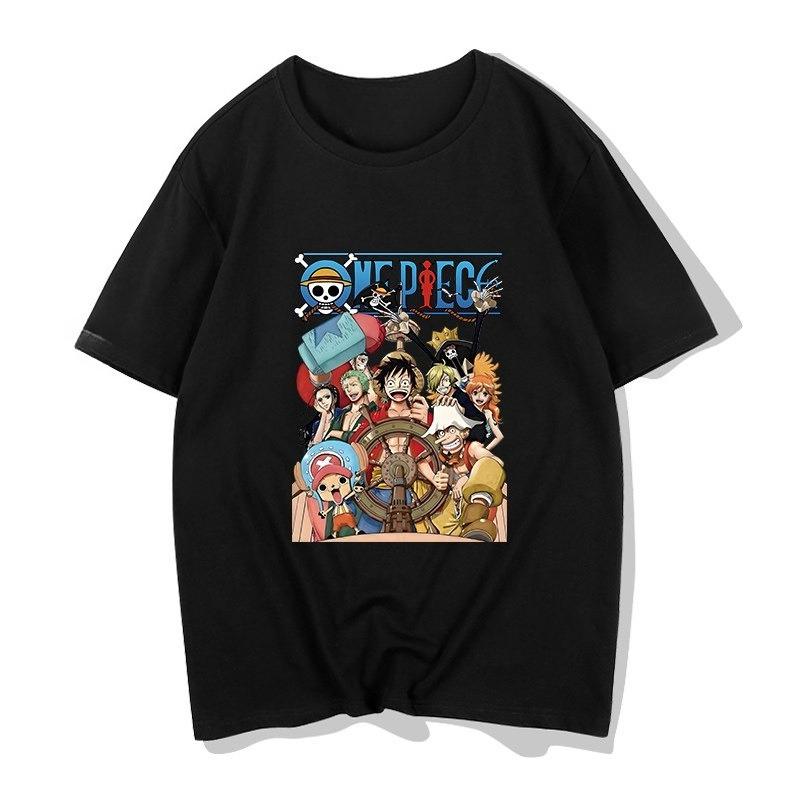 One Piece Anime Collaboration Tshirt Top Pure Cotton Japanesestyle Anime Couple American Loose One Piece Outfit