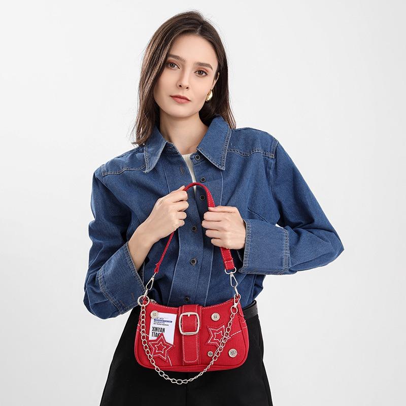 New Star Denim Underarm Bag Retro Niche English Poster Chain Bag Shoulder Bag Women
