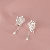 Stud Earrings Delicate Lotus Bud Chain Insect Wing Stud Design Sense Hollow Butterfly Fringe Screw Bead Earrings