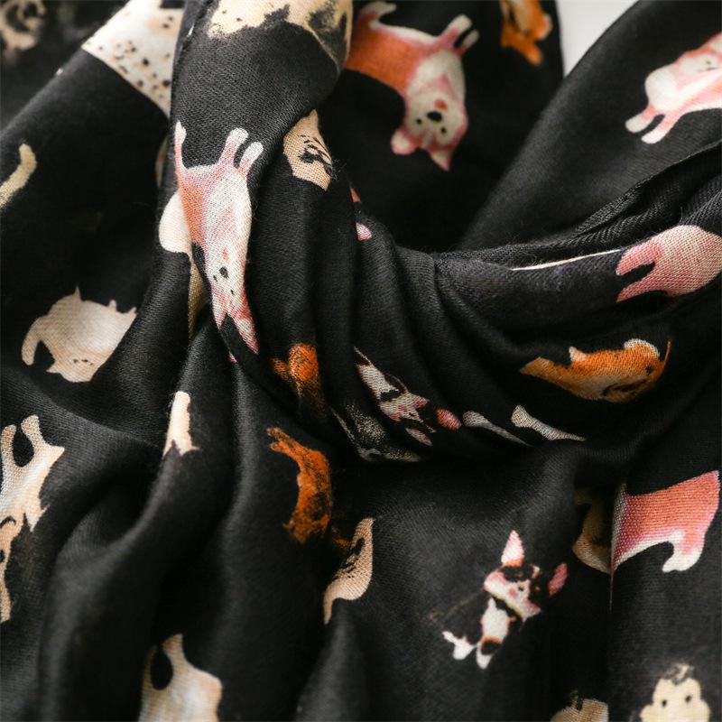 Autumn/Winter Cotton Linen Feel Scarf with Cute Dog Design - Women's Warm Shawl