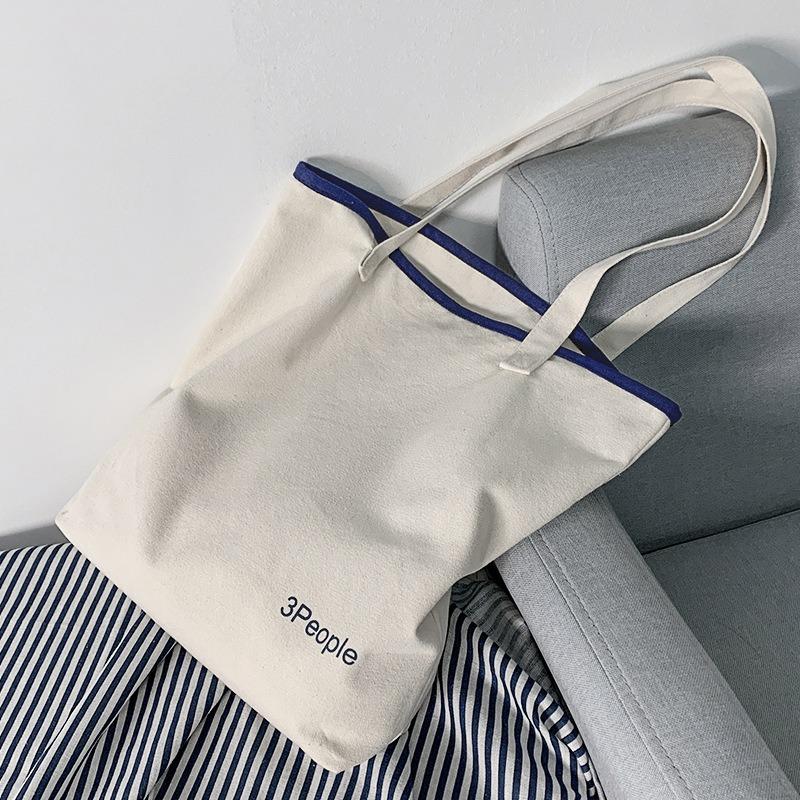 Letter Casual Canvas Shoulder Zipper Shopping Bag