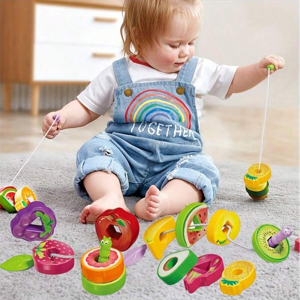 Caterpillar Fruit Stacking Toy,Hand-Eye Coordination&Shape Recognition With Threading&Sorting Skills Development For Kids
