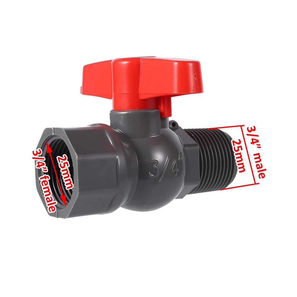 PVC Ball Valve 3/4" 1" Female Thread Male Thread Valve Switch Garden Irrigation Water Pipe Joint Internal to External Thread 1Pc