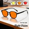 Men's Ultralight Driving Night Vision Glasses Retro Round Frame Anti Blue Light Glasses Orange and Red Lens Protective Glasses