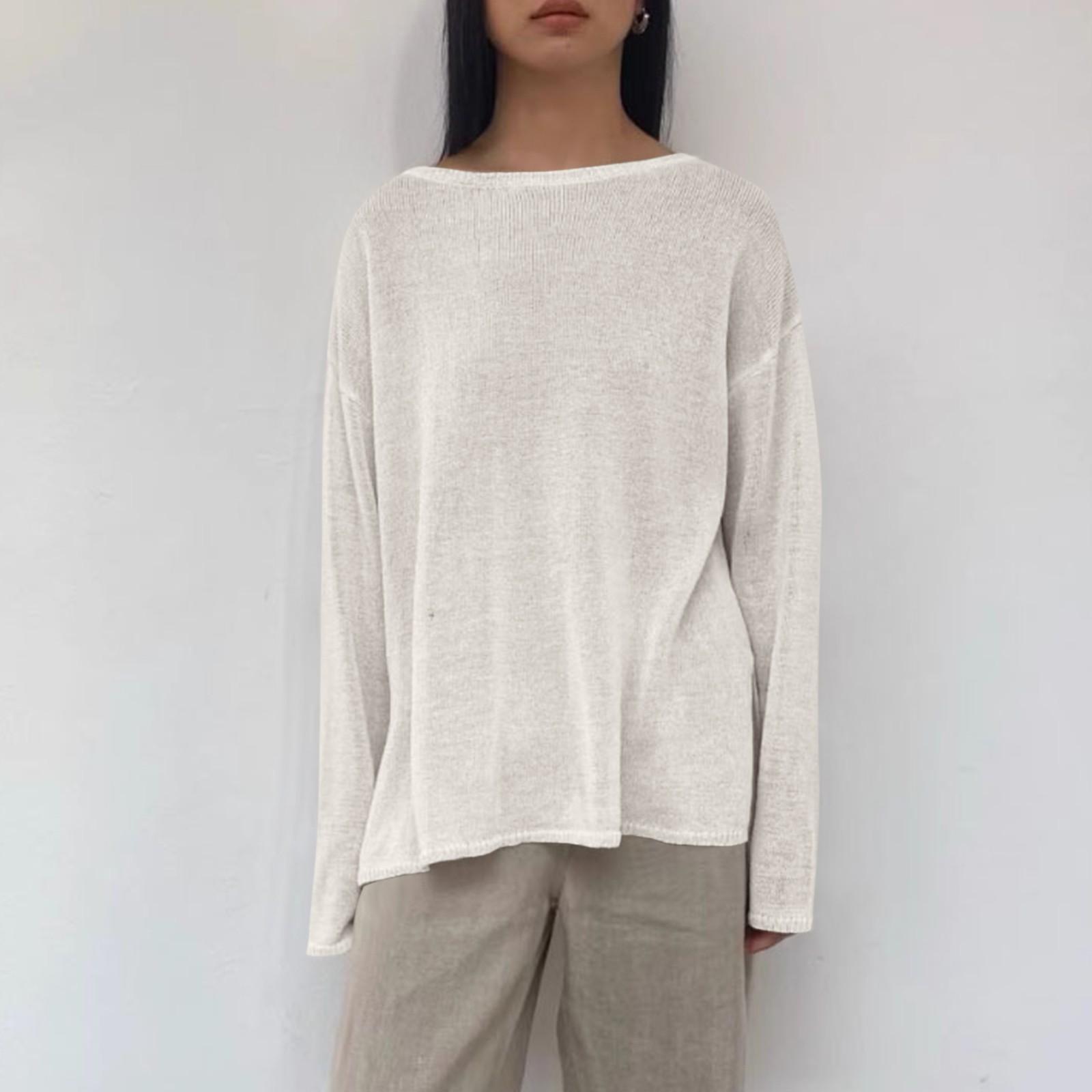 

Женская мода полый свитер с длинным рукавом вязаный чехол L белый