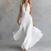 European and American women's new sexy solid color V-neck sleeveless waist, neck dress