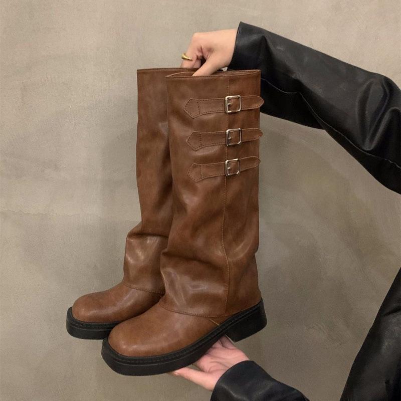 Thick-soled Versatile Retro Trousers, Long Women's Boots, New Autumn and Winter Fashion Stacking Boots, Long Boots, Children's Card