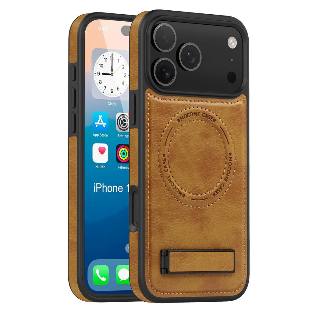For iPhone 17 Pro Case Compatible with MagSafe Kickstand Leather Phone Back Cover