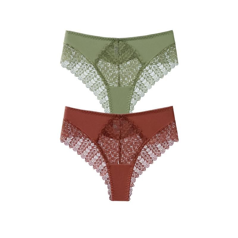 

TERMEZY 2Pcs/Lot Sexy Mid Rise Patchwork Briefs Hollow-out Lace Pattern Panties Solid Color Breathable Skin-fit Briefs XL