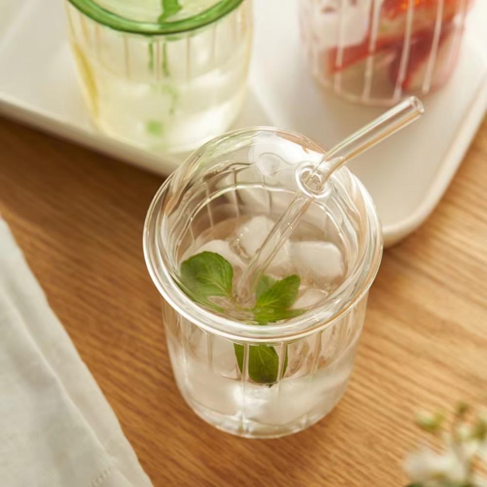 Clear Glass Straw Cup Dome Lid Drinking Cup Drinkware Milk Tea Cup  Coffee