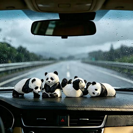4 Pcs Mini Panda Figurine Cute Tiny Panda Statue Miniature Pandas