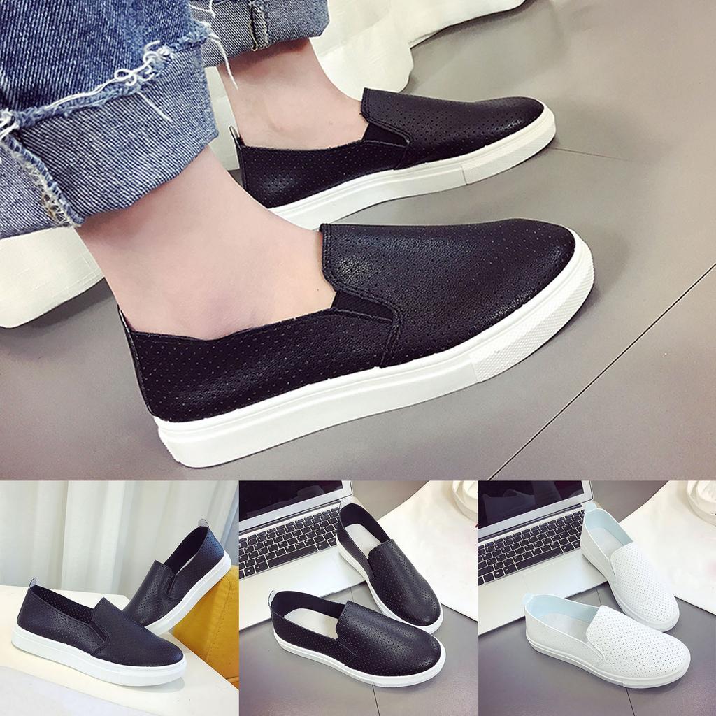 Leisure Women's Four Seasons Artificial Leather Solid Color Non Slip Flat Round Toe Breathable Slip On Lazy Casual Women Sandals