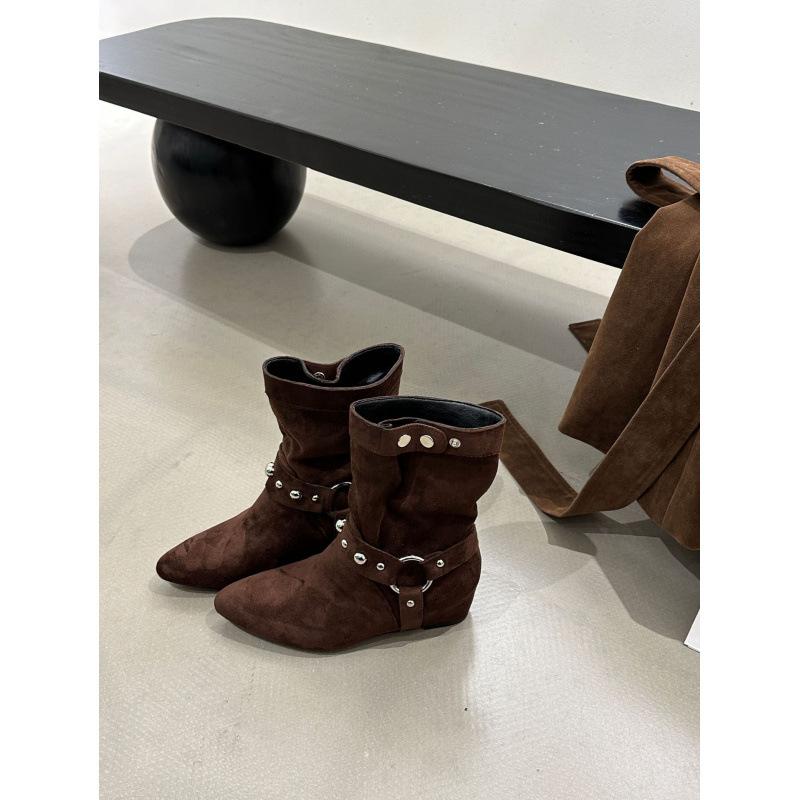Inner Height Increasing Suede Western Cowboy Boots Women's Boots 2025 Autumn Pointed Brown Merad Liuding Martin Boots