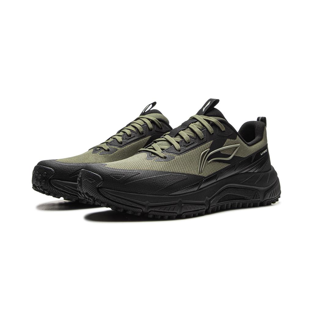 New LiNing Chasing wind Shock Absorbers Slip Resistant Abrasion Resistant Low top Trail Running Shoes Men's Green Black ARSV159-1