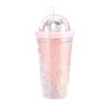 550ml Rainbow Plastic Water Bottle Double Layer Sequins Drinking Cup With Straw Women Girl Gift Pink