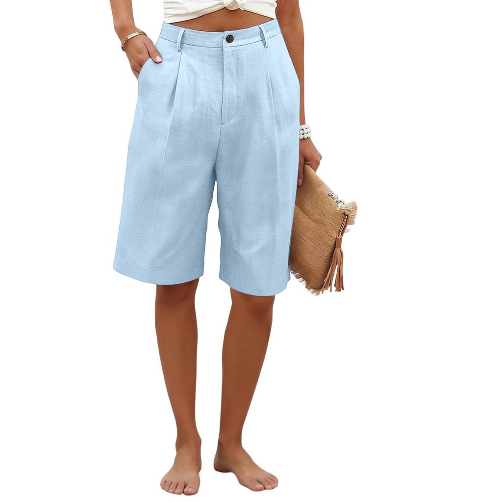 Women's Color Casual Fashionable Breathable Loose Cotton Linen Five Quarter Pants