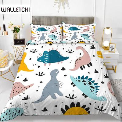 Cartoon Dinosaur Duvet Cover Set King Microfiber Cute Cartoon Dino Comforter Cover Set Jungle Animals Bedding Set for Baby Girls