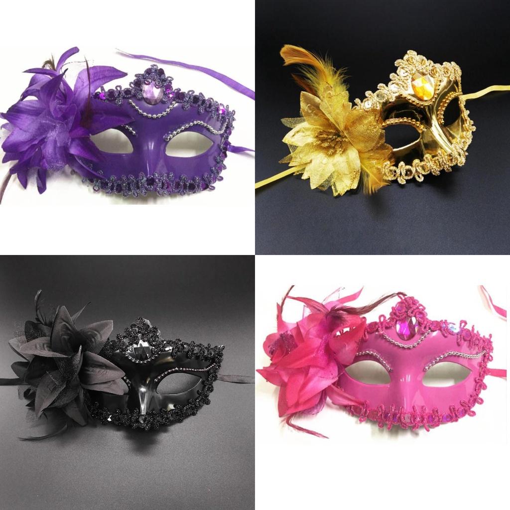 Elegante Spitzen-Maskerade-Maske mit Strass-Blumenakzenten für Damen-Halloween-Kostüm-Requisiten
