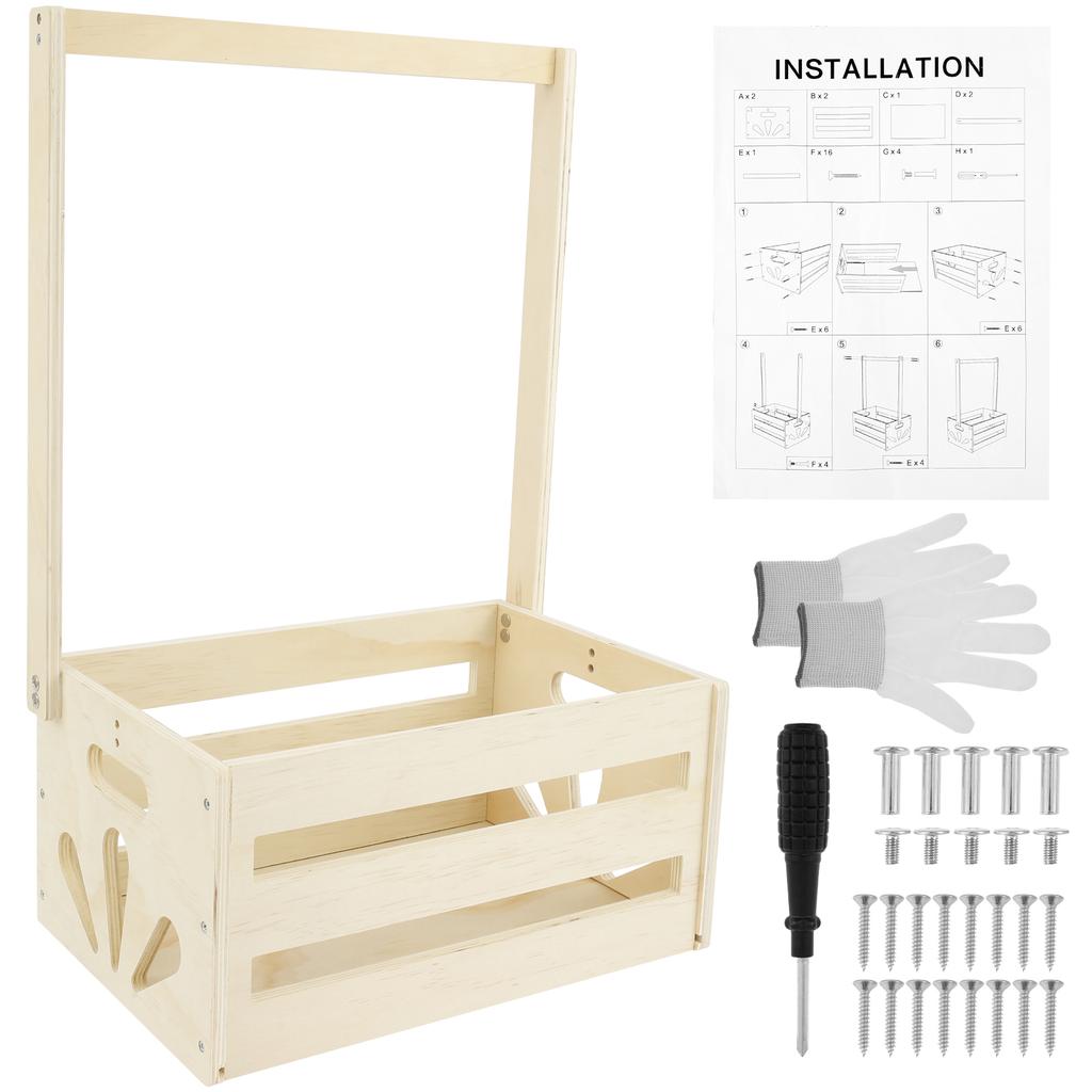Wood Storage Crate Baby Toys Clothing Organizer Box Children Portable Basket Long Handle Sturdy