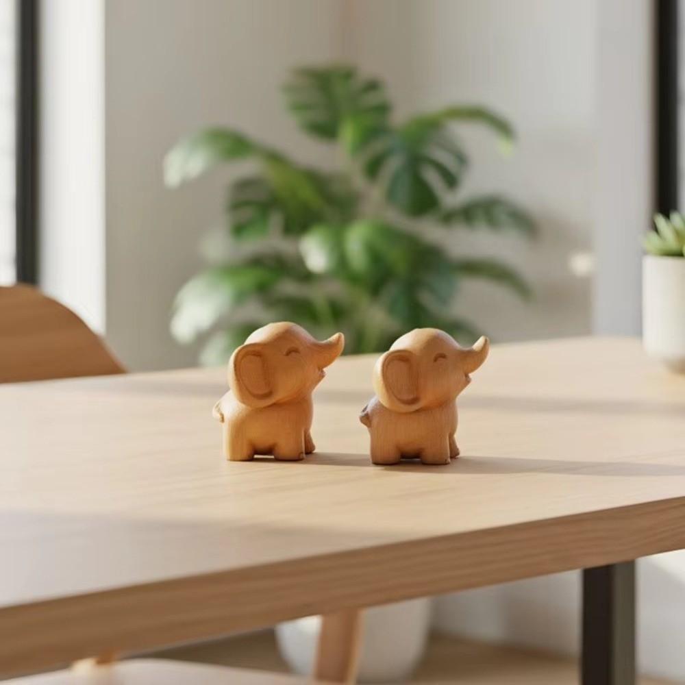 Mini Wooden Elephant Statues Intricately Carved Adorable Tabletop Ornament Desktop Decor