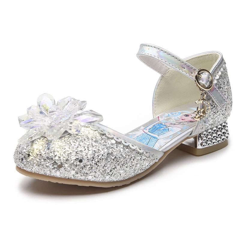 

Frozen Princess Elsa Rhinestone High Heels - Korean Style Spring 2025 Girls Leather Shoes Size 27/Length 18.00cm серебряный
