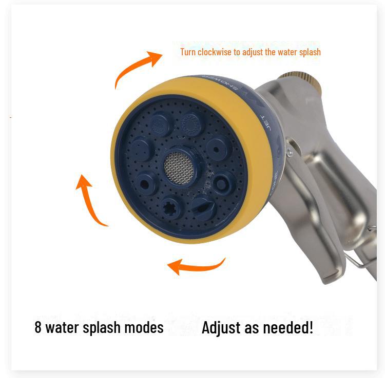 Multi-Purpose High-Pressure Water Gun: 8-Function Pure Copper Nozzle for Car Wash & Garden Watering.