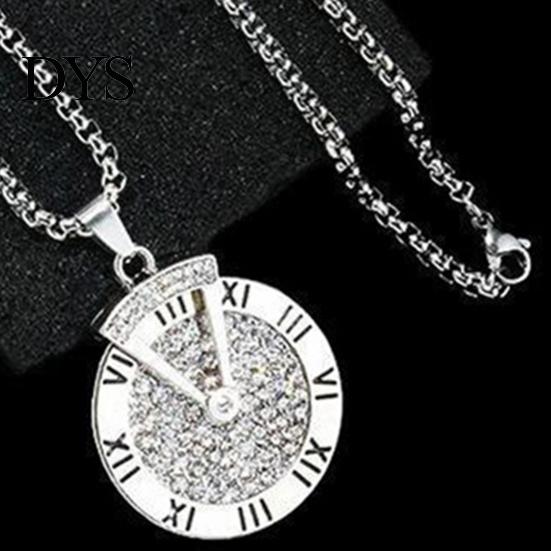 Pendant Necklace Sweater Rotatable Hip Hop Hypoallergenic Gift Fashion Jewelry Men Women Roman Numerals Clock Long Chain for Party
