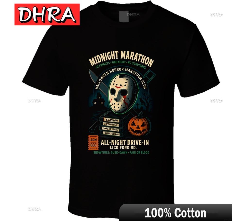 Halloween Marathon Horror Movies Parody T Shirt Featuring Creative Homme for Travel Tops Retro Aesthetic Punk Printed Tee 4XL