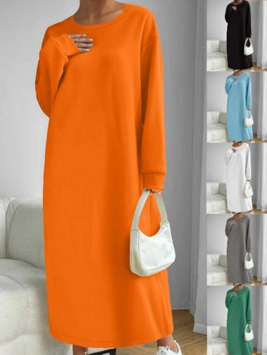 European & American Autumn/Winter Casual Long Sleeve Solid Color Sweatshirt Dress.