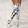 Γυναικείες μπότες Καθρέφτης Πλατφόρμα Pointy Toe Punk Ψηλοτάκουνα Πάνω από το Γόνατο Μακρυές μπότες Φθινοπωρινές Χειμερινές Ασημένια παπούτσια για πάρτι