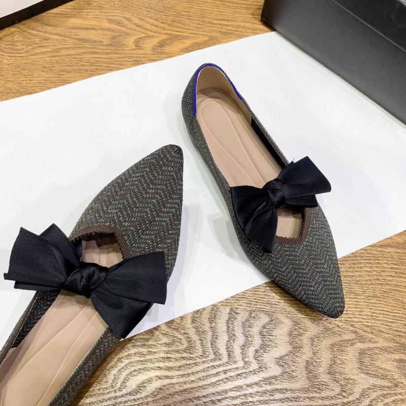 

Женские туфли-лодочки, новые, с бантом, на плоской подошве, супермягкие, вязаные, с острым носком, с мелким вырезом, плетеные туфли-бобы 40