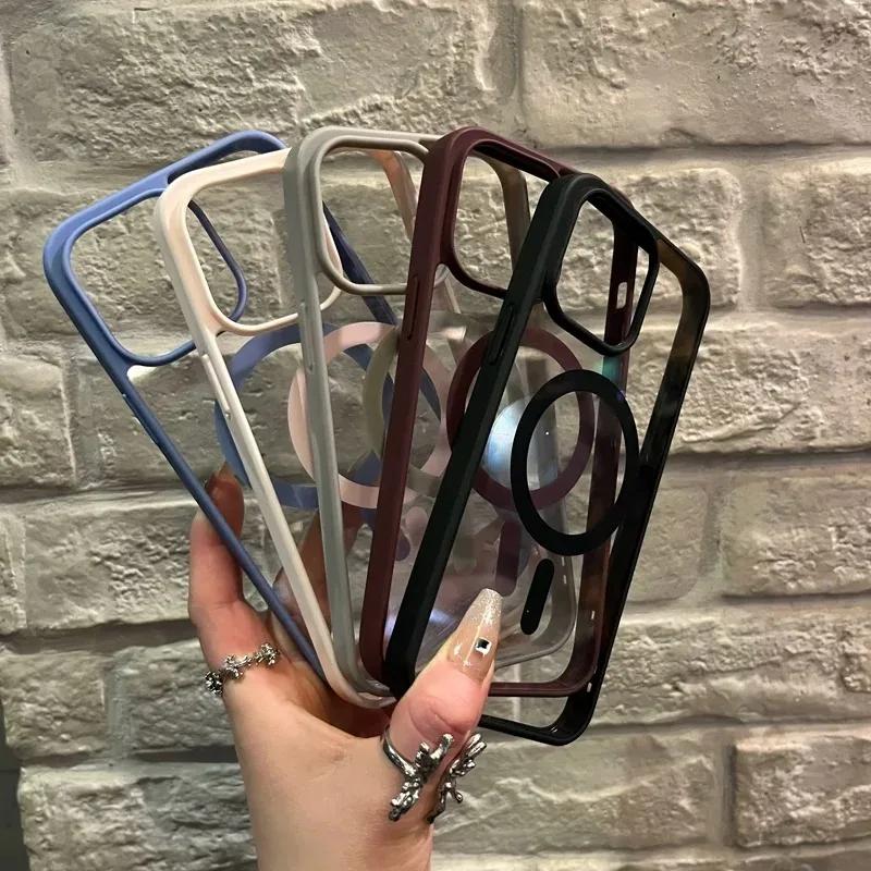 Luxury For Magsafe Transparent Case For iPhone 17 16 11 12 13 14 15 Pro Max Plus Mini Magnet Shockproof Clear Bumper Cover