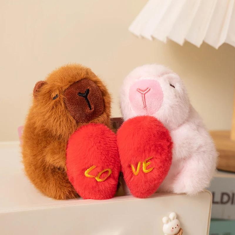

Cute Couple Capybara Plush Toys Stuffed Animal Kawaii Animal Capybara Hold Heart Funny Doll Perfect Birthday Gift For Lover 12cm