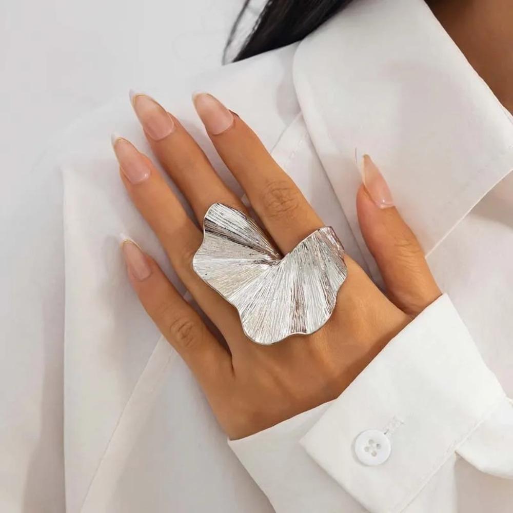Metal Ginkgo Leaf Ring Gold Silver Color Fan-Shaped Finger Ring Knuckle Joint Ring  for Women Men