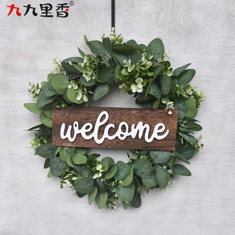 Large Artificial Eucalyptus Wreath With Money Plant Leaves Front Door Decor Welcome Sign Included